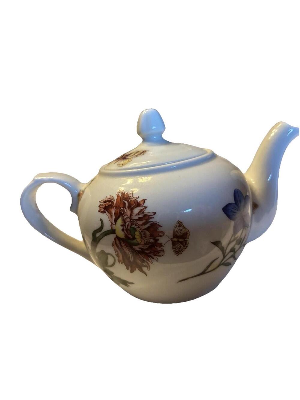 Vintage BIA Cordon Bleu Porcelain Teapot - Floral & Butterfly Botanical Design